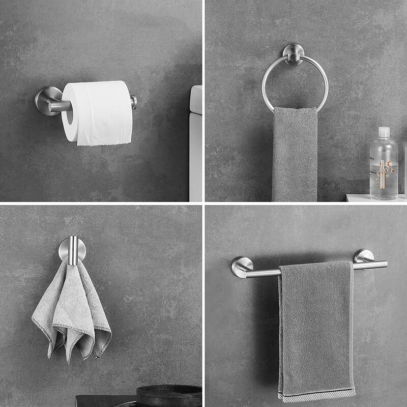  Juego de accesorios de baño de 6 piezas, juego de toalleros  redondos de acero inoxidable para montar en la pared, incluye 2 toalleros  de mano, 1 soporte para papel higiénico, 2