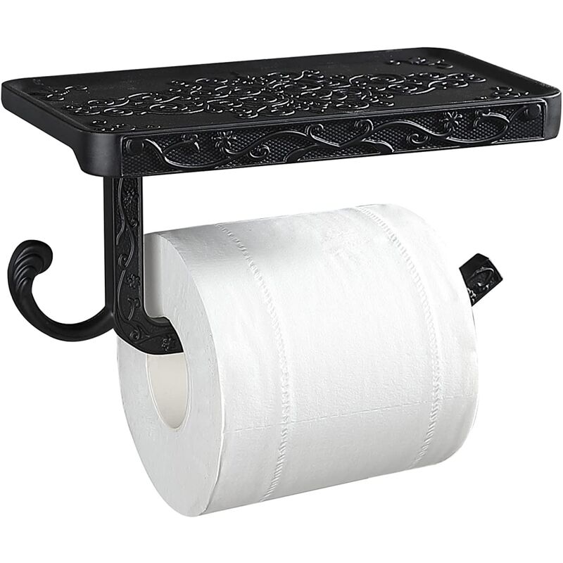 Portarrollos de papel higiénico con estante + 2 ganchos para toalla,  soportes de papel higiénico negro, soporte para rollo de papel higiénico  con