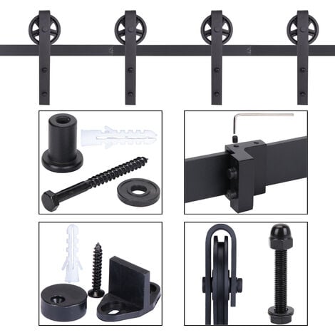 183cm/6FT Herraje para Puerta Corredera Kit Riel Hardware Puerta de Granero Corredera para Puerta Doble Carga 150kg
