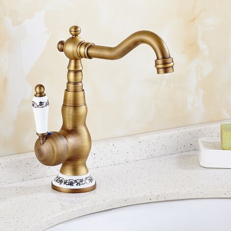 Grifo para Lavabo de Baño Vintage Grifo Monomando para Lavabo Giratorio 360° Agua Fria y Caliente Regulable Bronce