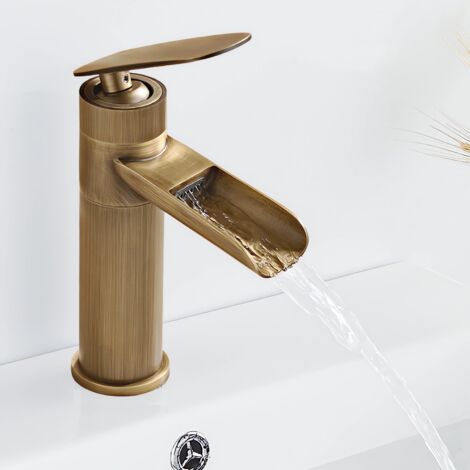 Grifo Lavabo Cascada Vintage Grifo Fregadero Monomando de Baño Grifería Lavabo para Agua Fría y Caliente (1/4)