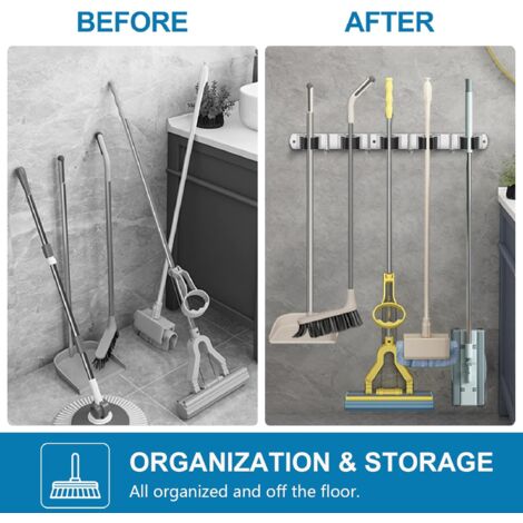 Pack De 2 Colgadores Para Escobas Y Fregonas - Acero Inoxidable 304 Con Silicona Antideslizante, Fácil Instalación
