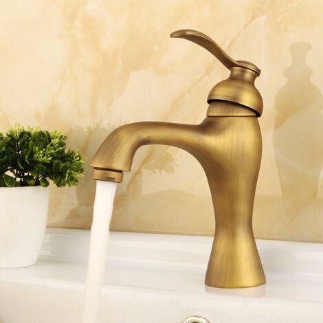 Grifo de Lavabo Retro Mezclador Monomando Baño de Latón Ajustable Frío y Caliente Instalación Estándar de 3/8 Pulgadas (1/4)