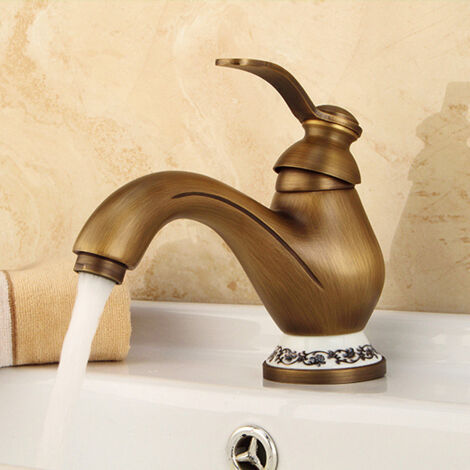 Grifo de Baño Latón Antiguo Mezclador Monomando para Lavabo Agua