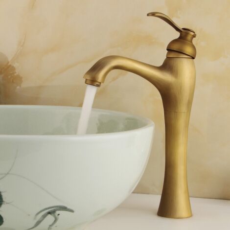 Grifo de Lavabo Retro Bronce Mezclador Monomando Baño de Latón Ajustable Frío y Caliente Instalación Estándar de 3/8 Pulgadas (1/4)