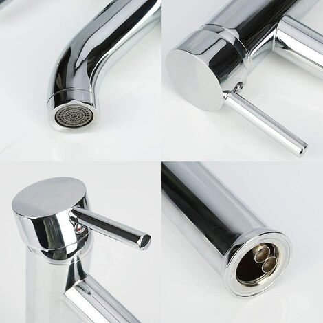 Grifo Monomando Para Lavabo De Acero Inoxidable 304 | Con Aireador Extraíble, Cartucho Cerámico Y Mangueras PEX De 60 Cm