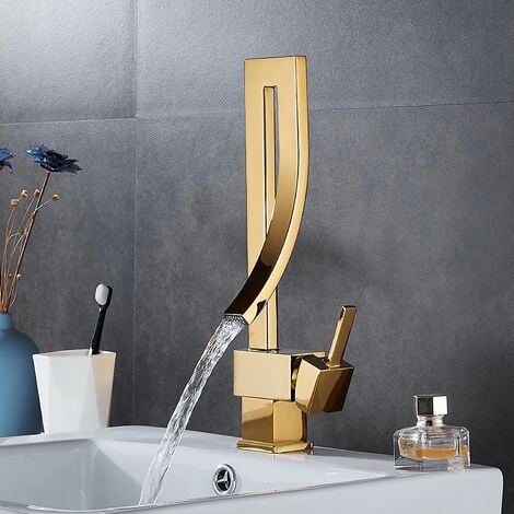 Grifo de Lavabo Dorado Mezclador Monomando Moderno Diseño Creativo Ajustable de Agua Caliente y Fría