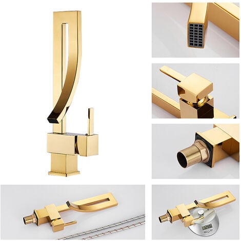 Grifo de Lavabo Dorado Mezclador Monomando Moderno Diseño Creativo Ajustable de Agua Caliente y Fría