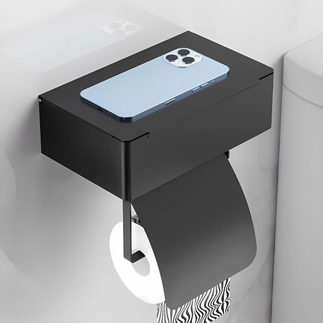 Portarrollos para Papel Higiénico Adhesivo Porta Rollos de Papel Higienico  con Caja de Toallitas Húmedas Negro