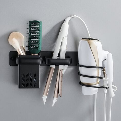 Soporte para plancha de pelo, estante de almacenamiento montado en la  pared, organizador para secador de pelo, accesorios de baño