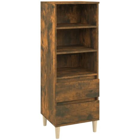 Buffet Haut Annlera 110cm - Chêne Fumé Avec 3 Étagères Et 2 Tiroirs - Meuble Rangement Salon/Cuisine