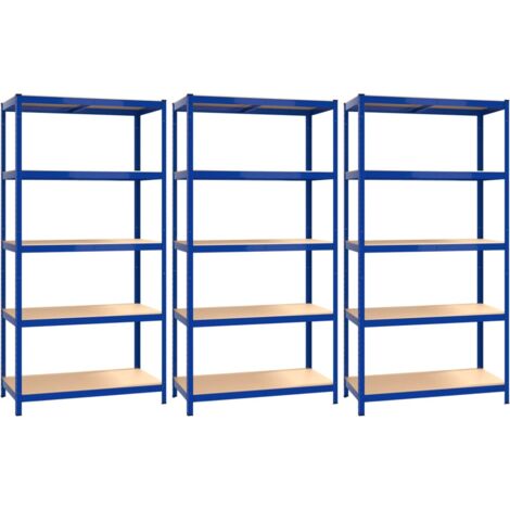 3 étagères acier bleu à 5 niveaux - 120 x 182,5 x 50cm - capacité