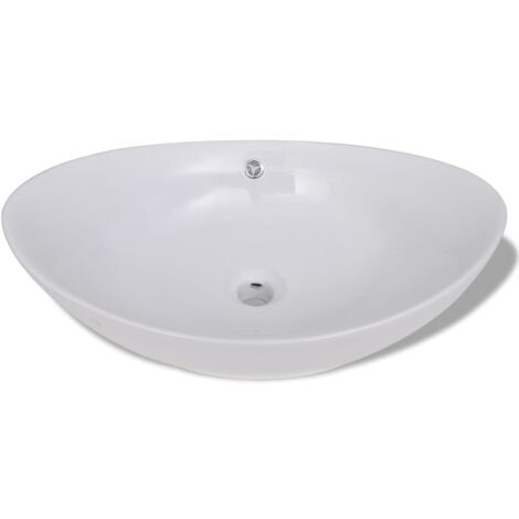 Lavabo ovale en céramique avec trop plein 59 x 38,5 cm
