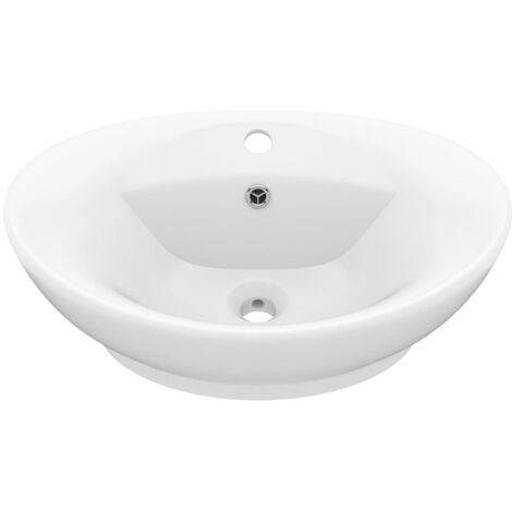 Lavabo ovale de luxe à trop-plein Blanc mat 58,5x39cm Céramique