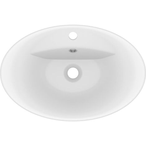 Lavabo ovale de luxe à trop-plein Blanc mat 58,5x39cm Céramique