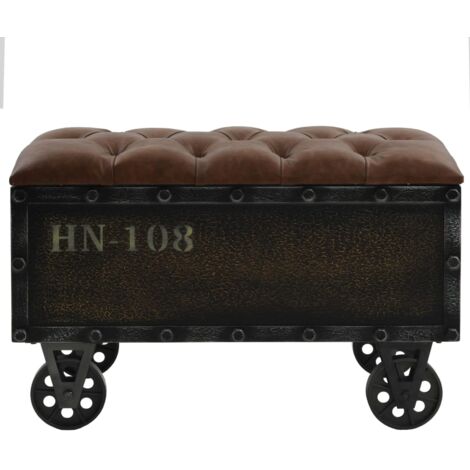 Banc de rangement Bois massif et similicuir 80,5x41x50 cm