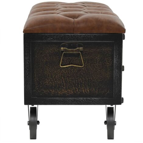 Banc de rangement Bois massif et similicuir 80,5x41x50 cm