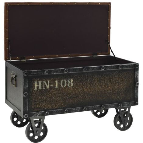 Banc de rangement Bois massif et similicuir 80,5x41x50 cm