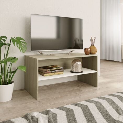 Meuble TV pour salon, 120 cm, Blanc : Chêne Sonoma
