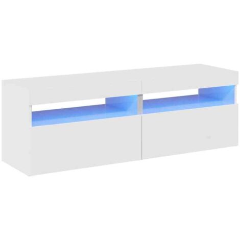 Meuble TV Blanc 60 Cm Avec Lumières LED RGB - Design Moderne Et Rangement Pratique