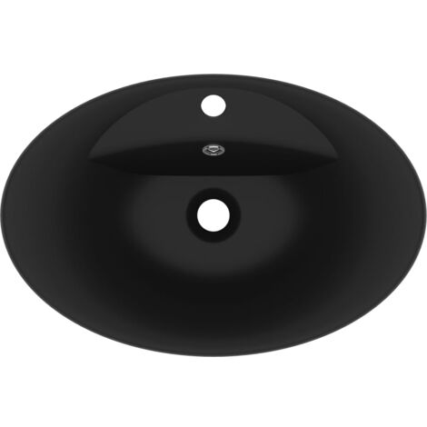 Lavabo ovale de luxe à trop-plein Noir mat 58,5x39 cm Céramique