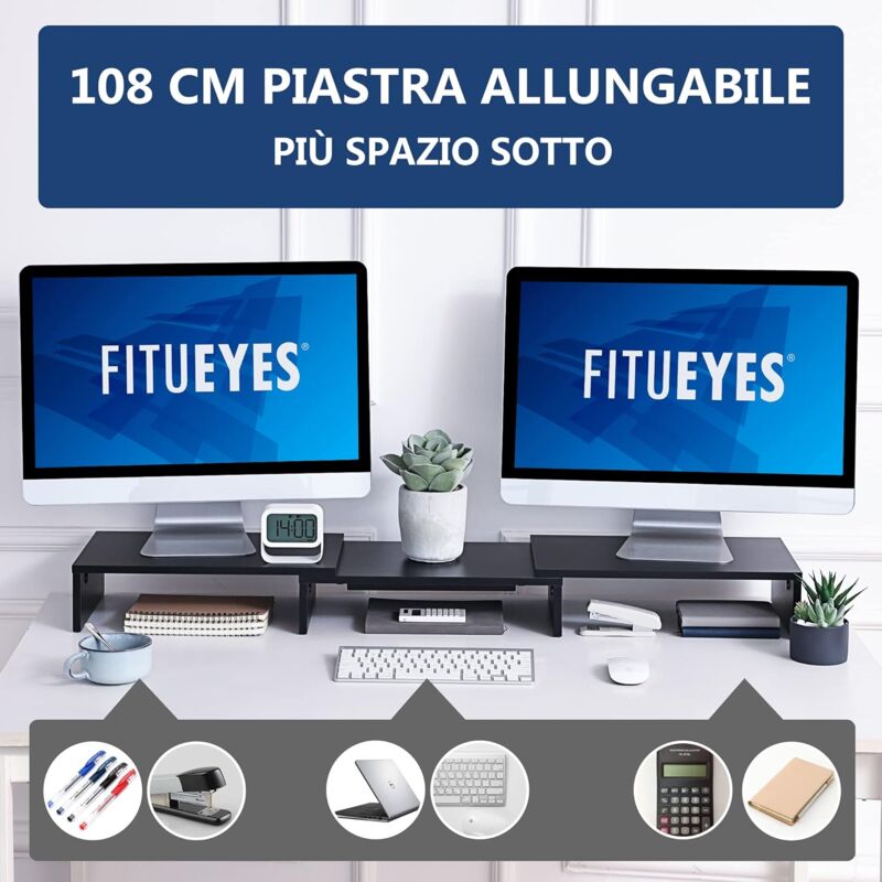 FITUEYES Supporto Monitor Supporto per Monitor in Legno con 2 Supporti per  Telefoni, Lunghezza e Angoli