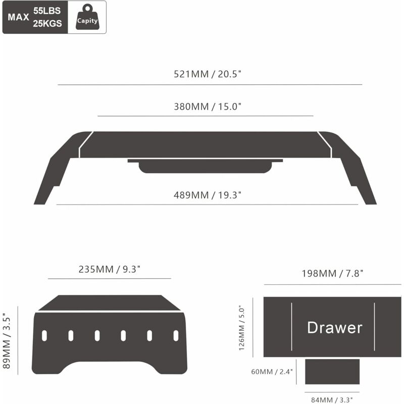 Fenge Supporto Monitor Supporto per Monitor in Legno con Cassetto, Supporto  per Telefono e Scatole di Stoccaggio Mobili L52xW23,5xH8,9cm (Colore  Quercia) G04A1521C