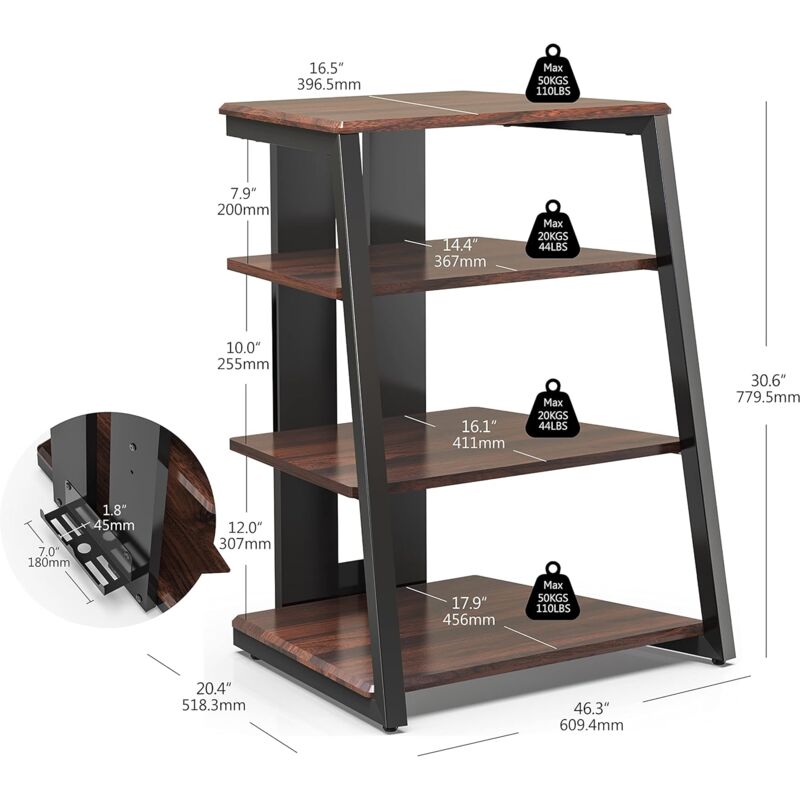 FITUEYES HiFi Shelf AV Shelf 4-level stand di legno con ripiani in legno per  giradischi DVD Player Xbox supporto HIFI Rack