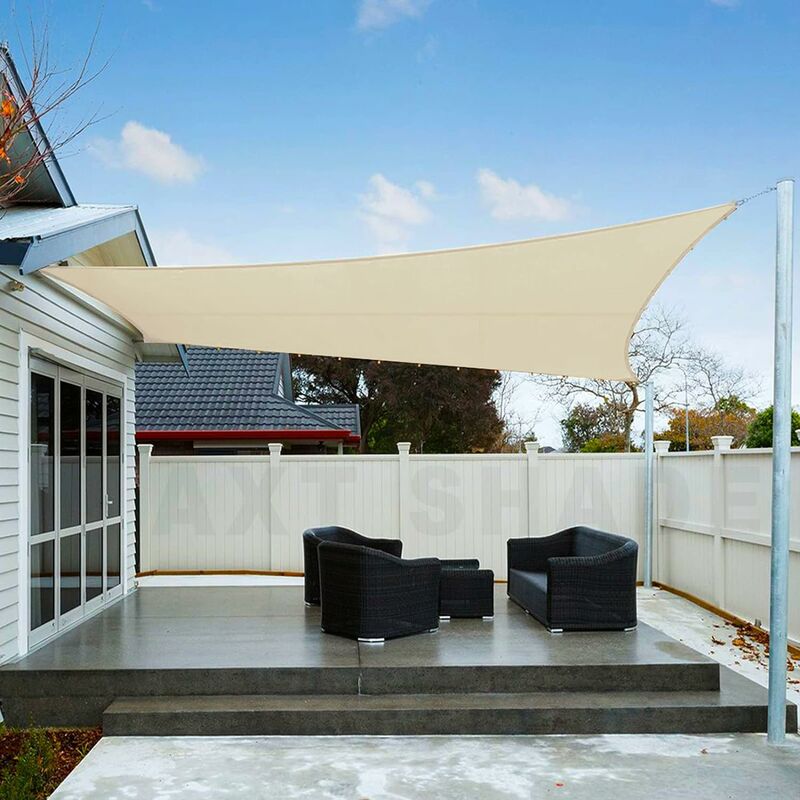 Sonnensegel Wasserdicht Rechteckig 4x5m Wetterschutz Sonnenschutz PES  Polyester mit UV Schutz für Terrasse Balkon Garten-Helles Khaki