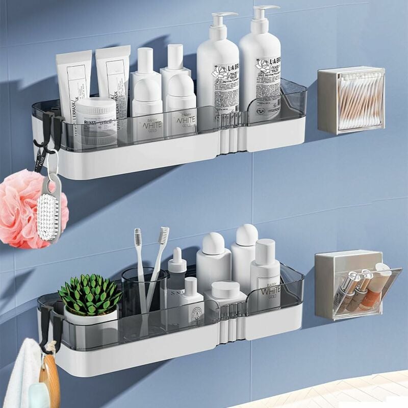 2 Stück Badezimmer Regal,Ohne Kleber für Badezimmer (Grau) Badezimmerregale, Wand montiert Küchen an Duschregal,Duschkörbe Bohren der und