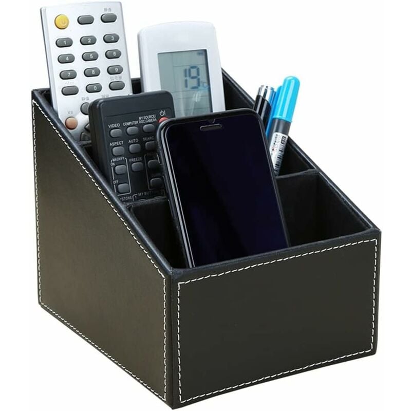 Multifunktionale Aufbewahrungsbox Leder Kleinigkeiten Desktop- Aufbewahrungsbox Command Box Storage Rack (Farbe: Schwarz)