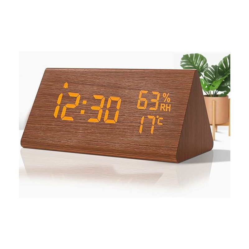 Holzwecker - Mini-Digitaluhr mit Temperatur-Zeitanzeige, 3