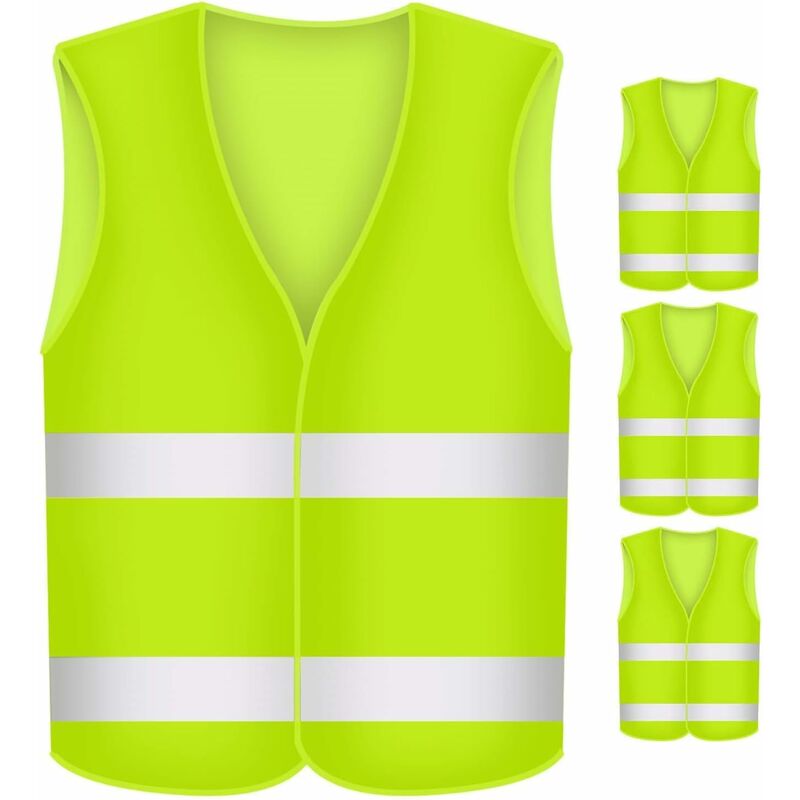 4 Stück reflektierende Sicherheitswesten, 360 Grad gelb fluoreszierende Weste  Warnweste für Herren, waschbare Sicherheitswesten für Biker, Fahrer,  Polizei, Arbeiter (Fluo Yellow)