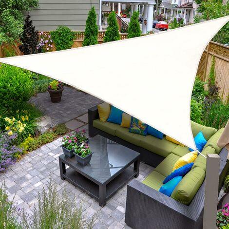 Sonnensegel Wasserdicht Dreieckig 5x5x5m Wetterschutz Sonnenschutz PES  Polyester mit UV Schutz für Terrasse Balkon Garten-Creme