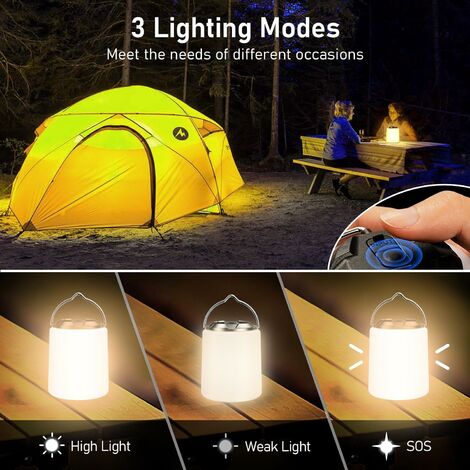 Wiederaufladbare Campinglaterne, wiederaufladbare LED-Campinglampe – 3000 K  warmweißes Licht, einstellbare Helligkeit 3 Modi, 10 Stunden +