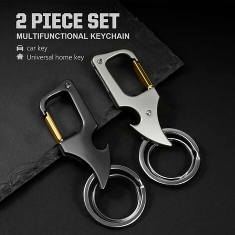 Herren-Auto-Schlüsselanhänger, Metall-Schlüsselanhänger, multifunktionaler  Schlüsselanhänger, Flaschenöffner-Schlüsselanhänger und Messer- Schlüsselanhänger mit 2 Stück