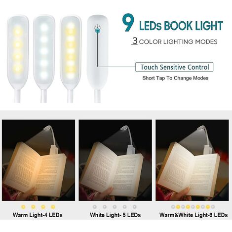 Wiederaufladbare 9 LEDs Leselampe Buchlampe Notenpultleuchte Flexibel  Tischlampe