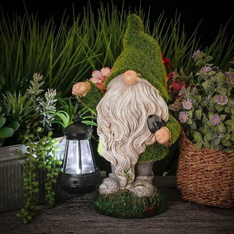 COLLECTIONS 33 cm lustiger Gartenzwerg Gnome Gartenfigur Ornamente,  wasserdichte Harz-Gartenzwerg-Figur mit Solarlichtern für Gartendekoration