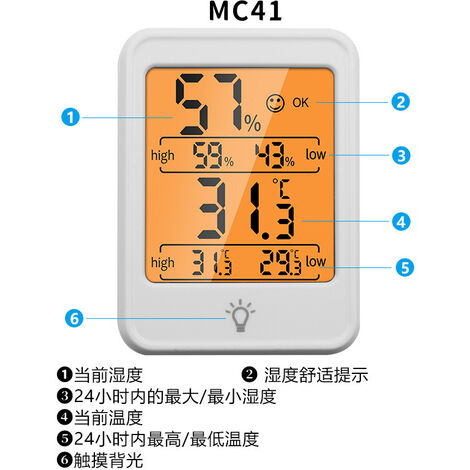 Innen-Umgebungsthermometer, Hygrometer-Thermometer mit Komfortsymbol,  Temperatur- und Luftfeuchtigkeitsmonitor für Büro, Zuhause, Garage,  Kinderzimmer