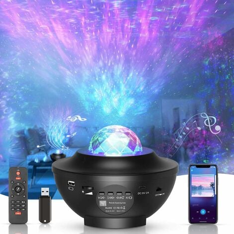 LED-Sternprojektor, rotierender Wasserwellen-Sternprojektor,  ferngesteuertes Nachtlicht, verblassender Bluetooth-Musikplayer, ideal für  Baby-Erwachsenenpartys