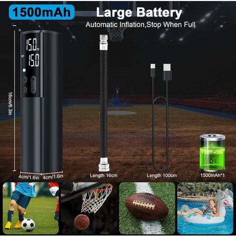 Elektrische Luftpumpe,1500mAh 15PSI Ballpumpe,Luftpumpe Elektrisch mit  Digital LCD LED Licht Ballpumpe Fußball, für Basketball