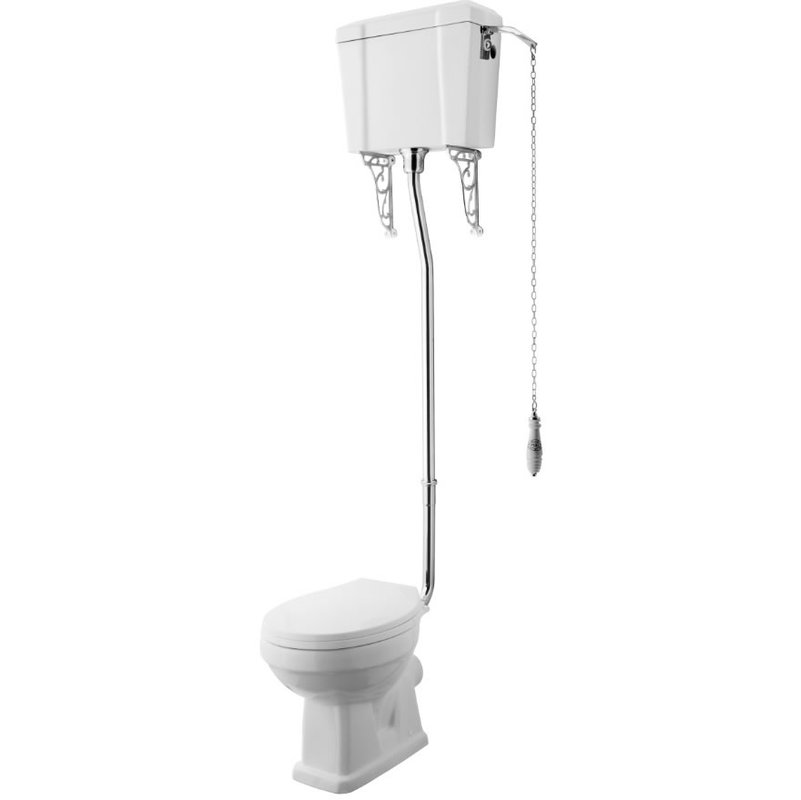 Inodoro WC Cerámica con Cisterna Alta y Horizontal