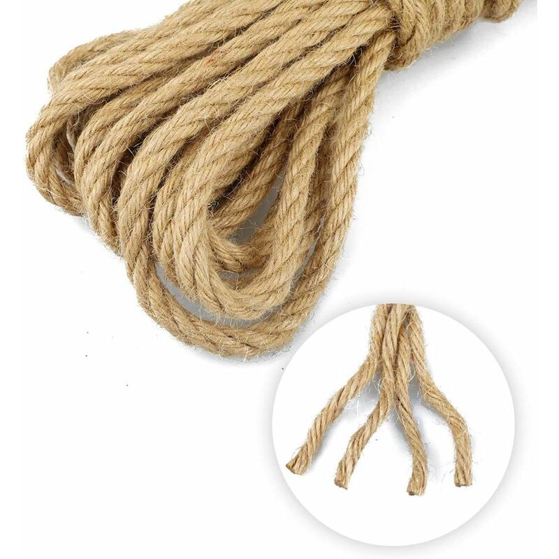 Corde de Jute Ficelle Corde Chanvre 8mm d'épaisseur pour la Décoration,  Bricolage Artisanat, Jardinage, Arbre à Chat (10 mètres)