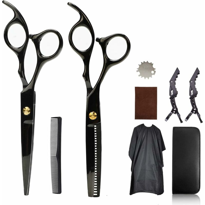 Kit Ciseaux Coiffure Professionnel, Cheveux Ciseaux Set en Acier Inoxydable  avec Peigne et Clip
