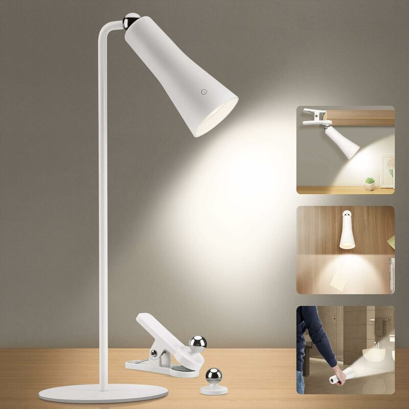 MAGICFOX Lampe de bureau à 18 LED avec clip, 3 Luminosité réglable -  Contrôle tactile - 360 degrés réglable -2200mAh Grande Capacité