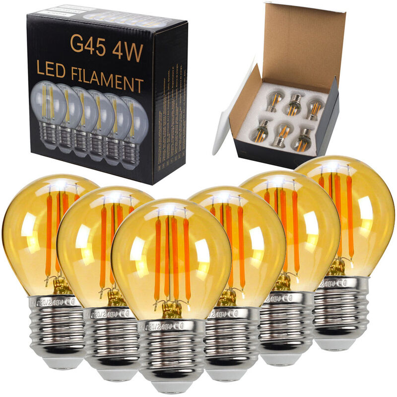 6 Pack Led Ampoule G45 2700k Globe Blanc Chaud Led Filament Ampoule E27