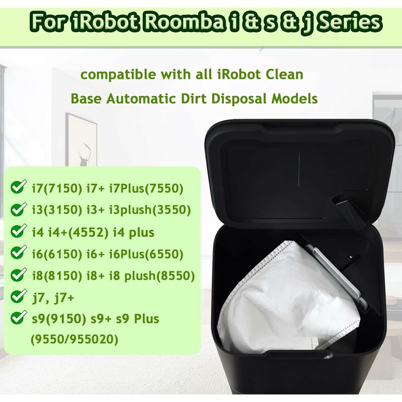 12 packs de sacs sous vide pour Irobot Roomba I & S Series I7 I7+ / plus  (7550) I3+ (3550) I6+ (6550) I8+ (8550) S9 + (9550) Clean Base Élimination  automatique de la saleté