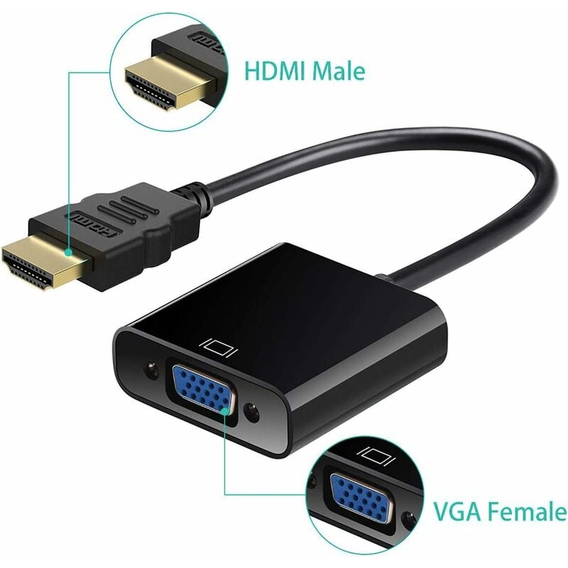 Adaptateur HDMI vers VGA 1080P, Convertisseur HDMI Mâle à VGA Femelle