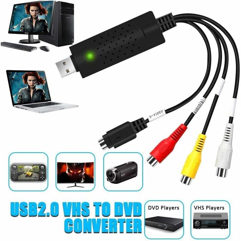 Carte de capture vidéo USB 2.0, adaptateur audio, boîtier VHS, VHS, DVD,  magnétoscope, convertisseur TV vers