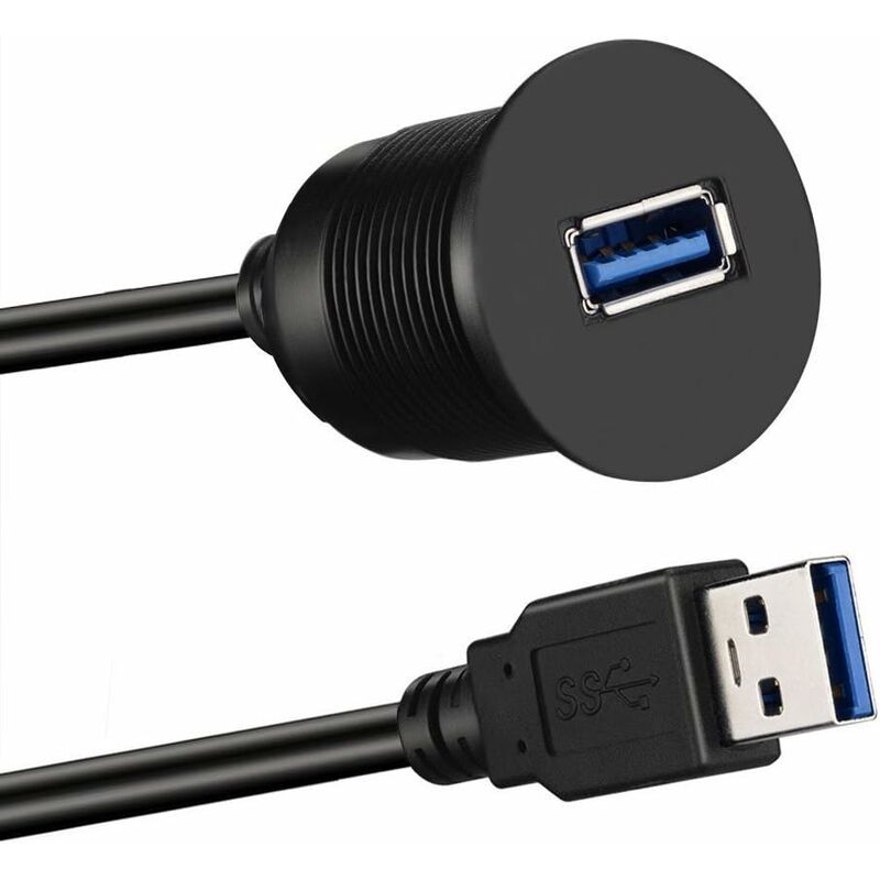 Câble de tableau de bord double USB pour montage encastré, 1 mètre,  connecteur de câble de montage sur panneau de support mâle à femelle USB 3.0,  câble d'extension pour tableau de bord